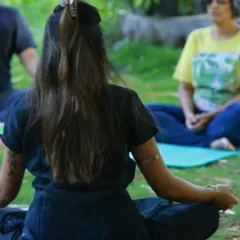 Guiding a group in meditation at Flow Fest. There is something incredibly powerful about meditating together outdoors, surrounded by the sounds of nature.