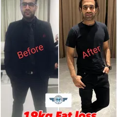 Another incredible transformation from my MMA Fitness Zone Family. With consistent training and discipline, this client achieved a 19kg fat loss, building a leaner, stronger physique. Your results are a reflection of your effort.