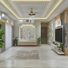 A grand, floor-to-ceiling marble mandir with an intricately carved idol of Lord Krishna. This puja area is designed to be a magnificent spiritual centerpiece of the home.