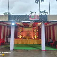 An outdoor Ganpati pandal setup. I build the structure and decorate it completely, including the stage for the idol and seating for devotees.