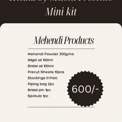 For students who want to practice at home, I offer this mini mehendi kit. It includes all the essentials you need to get started, from my own 5-filtered henna powder and oils to pre-cut sheets and piping bags.