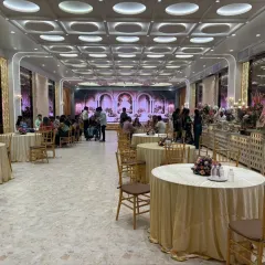 Here is the same Vashi banquet hall during an event, showing how the space comfortably accommodates guests with plenty of room for dining and mingling.