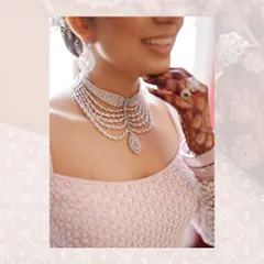 A close-up shot of the bride's stunning multi-layered pearl and diamond necklace. I believe in capturing the details that complete the bridal look.