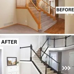 Our work goes beyond just walls. We updated this home's entire entryway by painting the wooden staircase railings a sleek black and refreshing the walls with a clean, light grey. This project demonstrates our attention to detail and ability to modernize key architectural features.