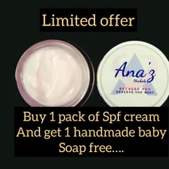 Limited offer! Buy one pack of my kid-safe SPF cream and get one of my handmade baby soaps absolutely free.