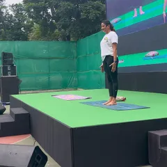 A moment of gratitude on stage before leading the International Yoga Day practice. Sharing this space with the community is a reminder that yoga unites us all in our journey of kindness and self-discovery.