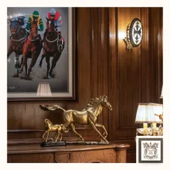 The elegance of equestrian art is captured in these exquisite golden horse statues. Paired with horse racing wall art, they create a sophisticated and timeless theme, perfect for a classic study or living room.