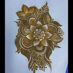 An intricate floral bunch design, combining different flower shapes, leaves, and shaded swirls. This is a great example of a statement piece that can be used in bridal or festive mehendi.