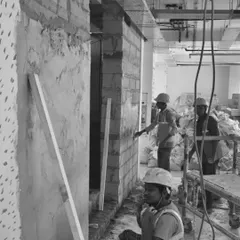 A behind the scenes look at the plasterwork during the interior turnkey project for ROCA Gallery. This shows the foundational work my team undertakes to ensure a perfect finish.