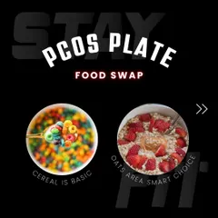 Sugary breakfast cereals can be problematic for PCOS. I recommend a smart swap to oats with berries. Oats provide slow-release energy and fiber, helping to stabilize blood sugar levels right from the start of your day.