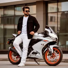 A casual shot with a Yamaha R15. My personal style is a big part of my brand as an artist.