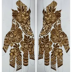 A beautiful mirrored image of a full-coverage floral design, showing how the pattern would look symmetrically on both hands.