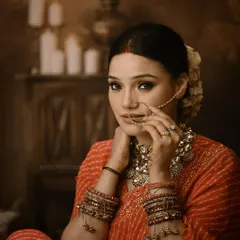 A powerful studio portrait of a woman in traditional attire, looking directly at the camera. The warm, dramatic lighting enhances the mood.