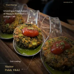From our Trial Diaries, this is our Mutter Palak Tikki in development. We are constantly innovating to bring you vibrant, flavorful dishes that are as unique as your celebration.