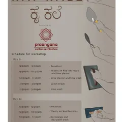 Here is a look at the detailed schedule for our two-day 'Kai Kale' workshop. Day one focuses on the theory and application of lime washes and plasters, while day two is dedicated to mud finishes, Dorodango, and a practical site visit.