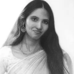 This is a commissioned portrait of Lavanya, whose name means grace. I aimed to capture her quiet elegance, from her expressive eyes to the intricate details of her jewelry.