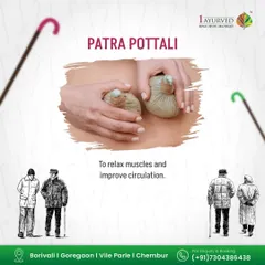 Patra Pottali Sweda is a therapeutic massage using poultices filled with medicinal leaves. This treatment is excellent for relaxing muscles, improving circulation, and alleviating pain and stiffness in conditions like arthritis and spondylosis.