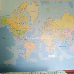 A large, detailed world map mural installed in a study or kid's room. It's a fantastic way to create an educational and inspiring feature wall.