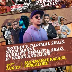 This poster shows the full artist lineup for Scramfest, where I shared the stage with renowned artists like Brodha V. I'm experienced in collaborating with other performers for a seamless festival experience.