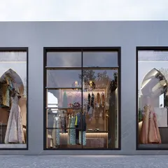 The proposed exterior view from our 3D model. This allows the client to see how the store will look from the street, ensuring the design is both beautiful and effective at attracting customers.