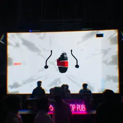 The crowd's view of the DJ booth. I make sure my branding is a core part of the visual show, creating a cohesive and professional presentation.