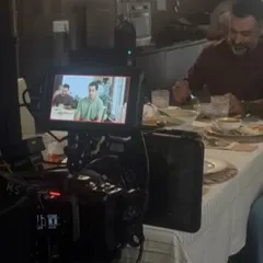 A behind-the-scenes look from the monitor during the Cult ad shoot. This is where I check to see how the makeup is translating on camera.