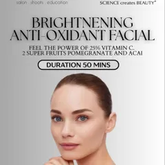 Get an instant, radiant glow with my Brightening Anti-Oxidant Facial. In just 50 minutes, this powerful treatment uses 25% Vitamin C, pomegranate, and acai to combat dullness and protect your skin, leaving it visibly brighter and energized.
