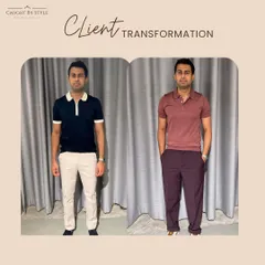 A simple polo shirt can look completely different with the right fit and color. We updated my client's look with a modern, better-fitting polo in a warmer shade, paired with tailored trousers for an elevated yet comfortable style.