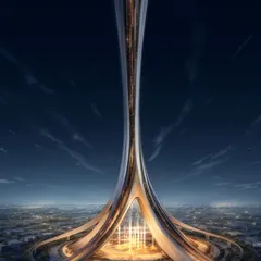 My conceptual work explores the intersection of technology and architecture, as seen in the Meta Tower for "Vegas Meets the World". This design envisions a metaverse hub where interwoven lines of light represent global cultures converging, creating a dynamic virtual landmark.