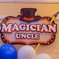 The 'Magician Uncle' branding for a party. This is the persona kids know and love, ensuring a friendly and approachable performance every time.