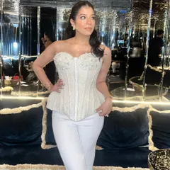 Another angle of the anniversary glam, showcasing the flawless skin and the elegant side-swept hairstyle.