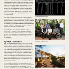The Art School at Agastya Foundation, pictured here at dusk, was designed to inspire the rural children who use it. The structure takes its cues from the surrounding rock formations, creating a space that feels both protective and connected to the earth.