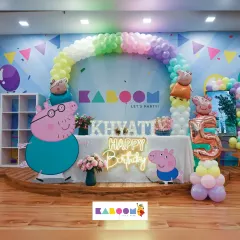 Let's jump in muddy puddles of fun with a Peppa Pig party! We bring the whole family to your celebration with colorful cutouts, a rainbow balloon arch, and a personalized neon birthday sign for that extra glow.
