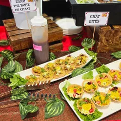 Enjoy the authentic taste of chaat with my beautifully arranged chaat bites. This setup for a brand launch features papdi chaat and other tangy treats, complete with all the chutneys and toppings.