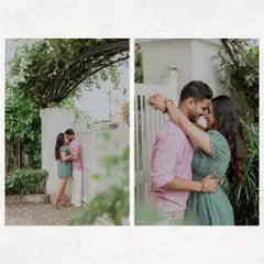 A diptych showing both a wide and a close-up shot of the couple, capturing their intimacy.