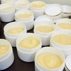 A fresh batch of my Honey & Milk Intense Moisturising Body Butter, ready to be packed. This rich, creamy formula is a client favorite, especially during the dry winter months.