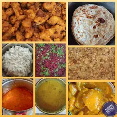 I also cater to larger gatherings and office events. This is a glimpse of a customized lunch I prepared for 35 people, featuring a variety of dishes like chapati, gojju, rice, beetroot palya, and more, ensuring everyone gets a taste of wholesome food.