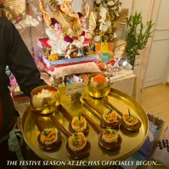 The festive season has officially begun. Here, our server presents a tray of appetizers in front of a beautiful Ganpati idol, marking the start of our Rakhi and Ganpati celebrations.