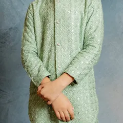 Another close-up of the mint green Patiala kurta, emphasizing the quality of the fabric and the fine stitching.