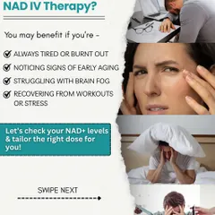 How do you know if you need NAD+ IV Therapy? You may benefit if you're always tired, noticing early signs of aging, struggling with brain fog, or need help recovering from stress or workouts. We can check your levels and tailor the right dose for you.