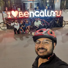 Our crew posing with the iconic 'I ❤️ Bengaluru' sign at the Vishweswaraya railway station. We are a community of explorers, making the city our own, one landmark at a time.