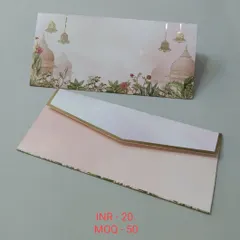 A beautiful money envelope showcasing majestic peacocks and lotus flowers against a subtly striped background. The gold foil on the peacock feathers adds a touch of opulence.