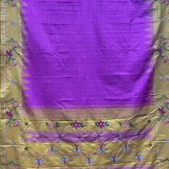 The full view of the custom-embroidered Kanjeevaram silk saree, showing how the Kamal Kadai motifs are placed along the border and pallu. Each element is thoughtfully positioned to create a cohesive and elegant design.