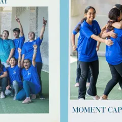 Pure celebration and team spirit captured in a moment. This is what happens when colleagues become teammates, cheering each other on during an exciting corporate sports event.