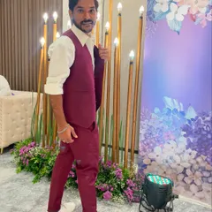 A full look at my three-piece suit for a formal wedding event.