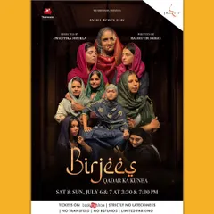The poster for "Birjees Qadar Ka Kunba," an all-women play that delves into the lives and secrets of a family, presented in Hindi.