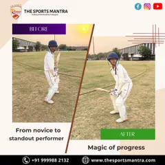 Progress you can see. This before-and-after shot shows the transformation in a young player's batting stance and balance after dedicated training with us. We focus on building a strong technical foundation for long-term success.