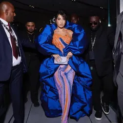 For Nora Fatehi's main IIFA 2023 appearance, we went for high drama with this structural Jean-Pierre Khoury gown. The voluminous royal blue wrap over a psychedelic-print catsuit was a bold fashion choice that truly owned the carpet.