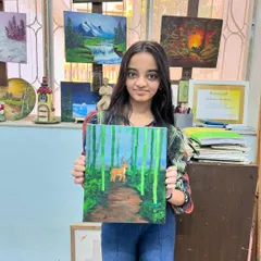 Look at the wonderful sense of distance in this forest path painting. The blur technique is a great way for kids to explore how colours and focus can change a scene.