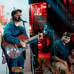 A shot from my performance at SoulJams, accompanied by my talented percussionist. We love creating a full, rhythmic sound for live stage shows.